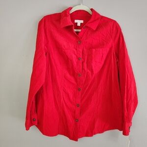 Charter Club bright Red Long Sleeve Button Down fine cordoroy shirt NWT size 0X